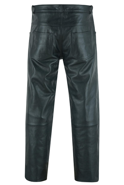 RC Men's Black Classic 5 Pocket Casual Motorcycle Leather Pants