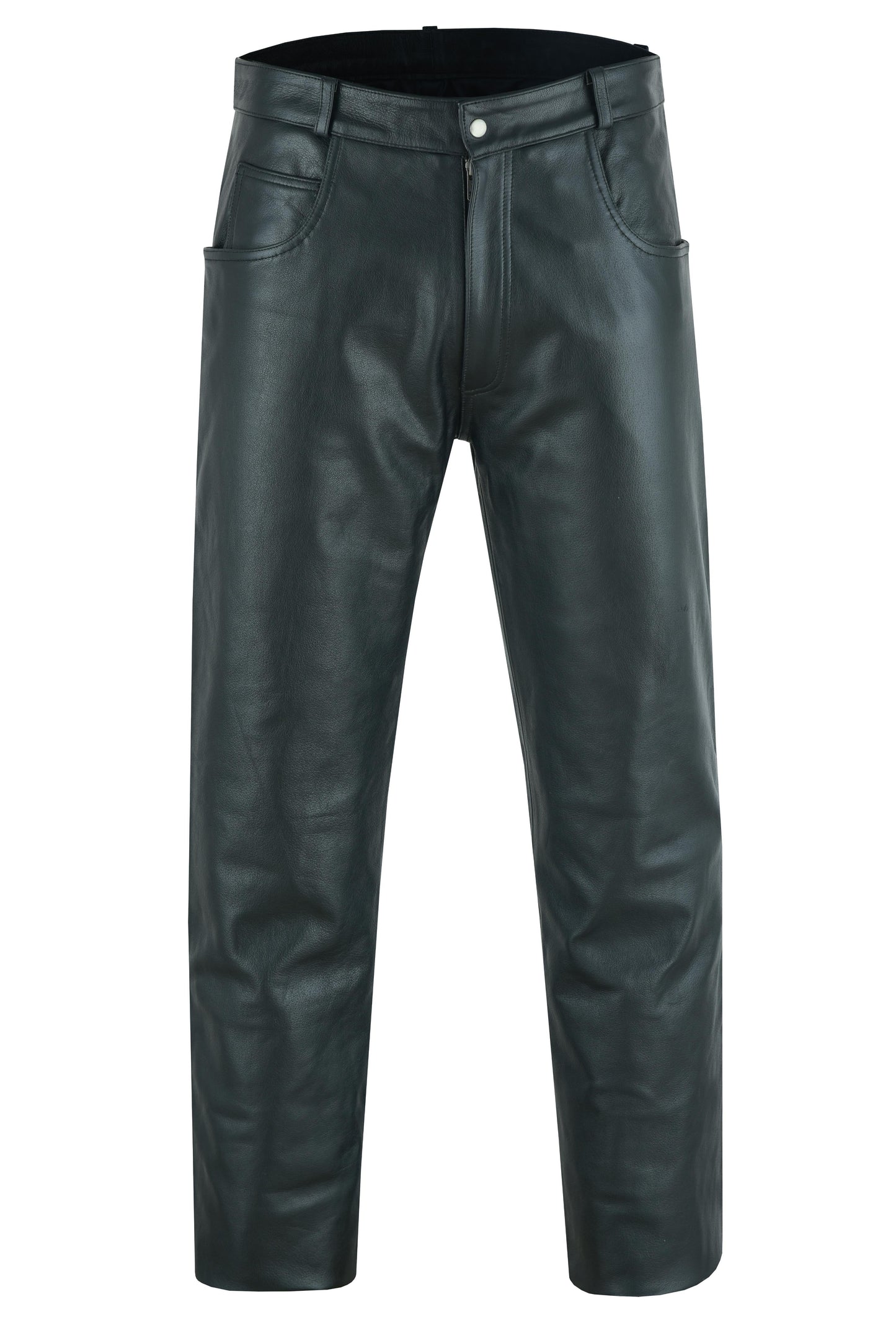 RC Men's Black Classic 5 Pocket Casual Motorcycle Leather Pants
