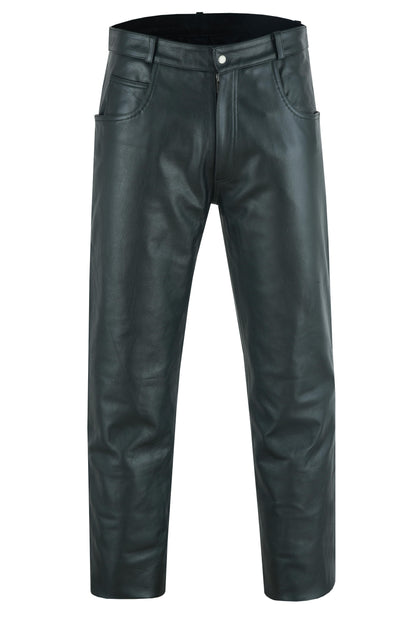 RC Men's Black Classic 5 Pocket Casual Motorcycle Leather Pants