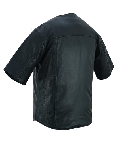 RC Men's  Leather Baseball Motorcycle Shirt - Black