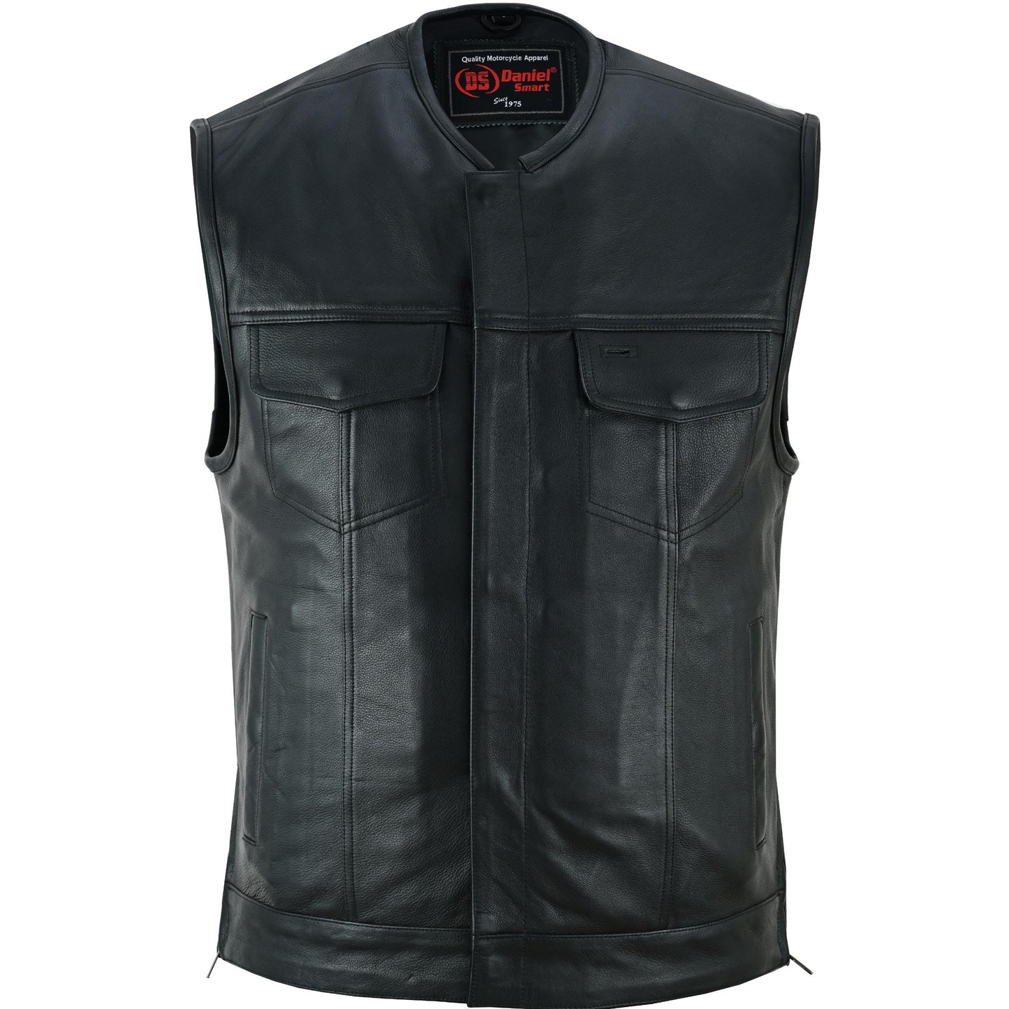 RC Men's Black Leather Motorcycle Vest with Upgraded Style