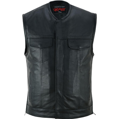 RC Men's Black Leather Motorcycle Vest with Upgraded Style