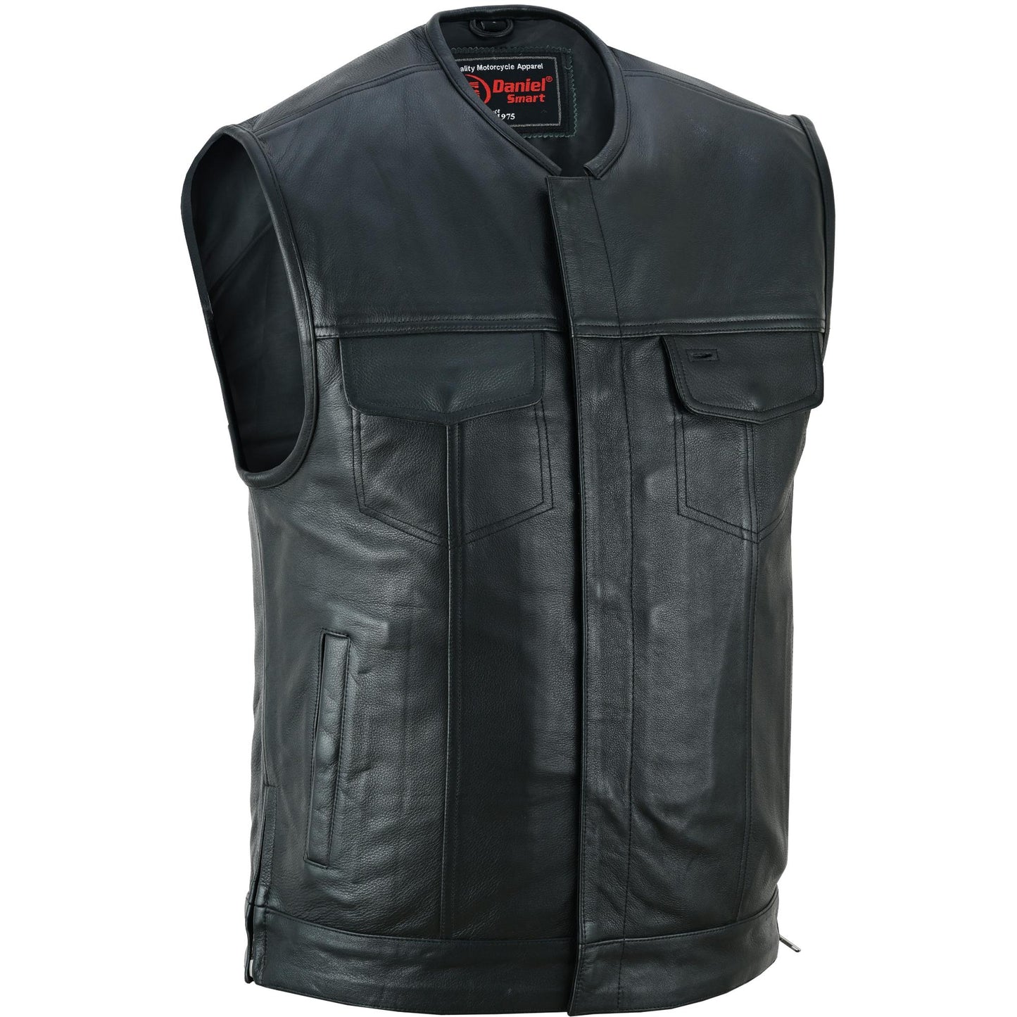 RC Men's Black Leather Motorcycle Vest with Upgraded Style