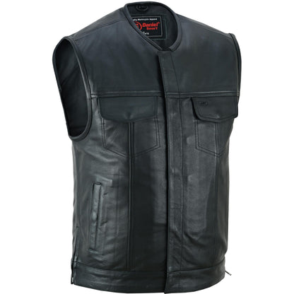 RC Men's Black Leather Motorcycle Vest with Upgraded Style