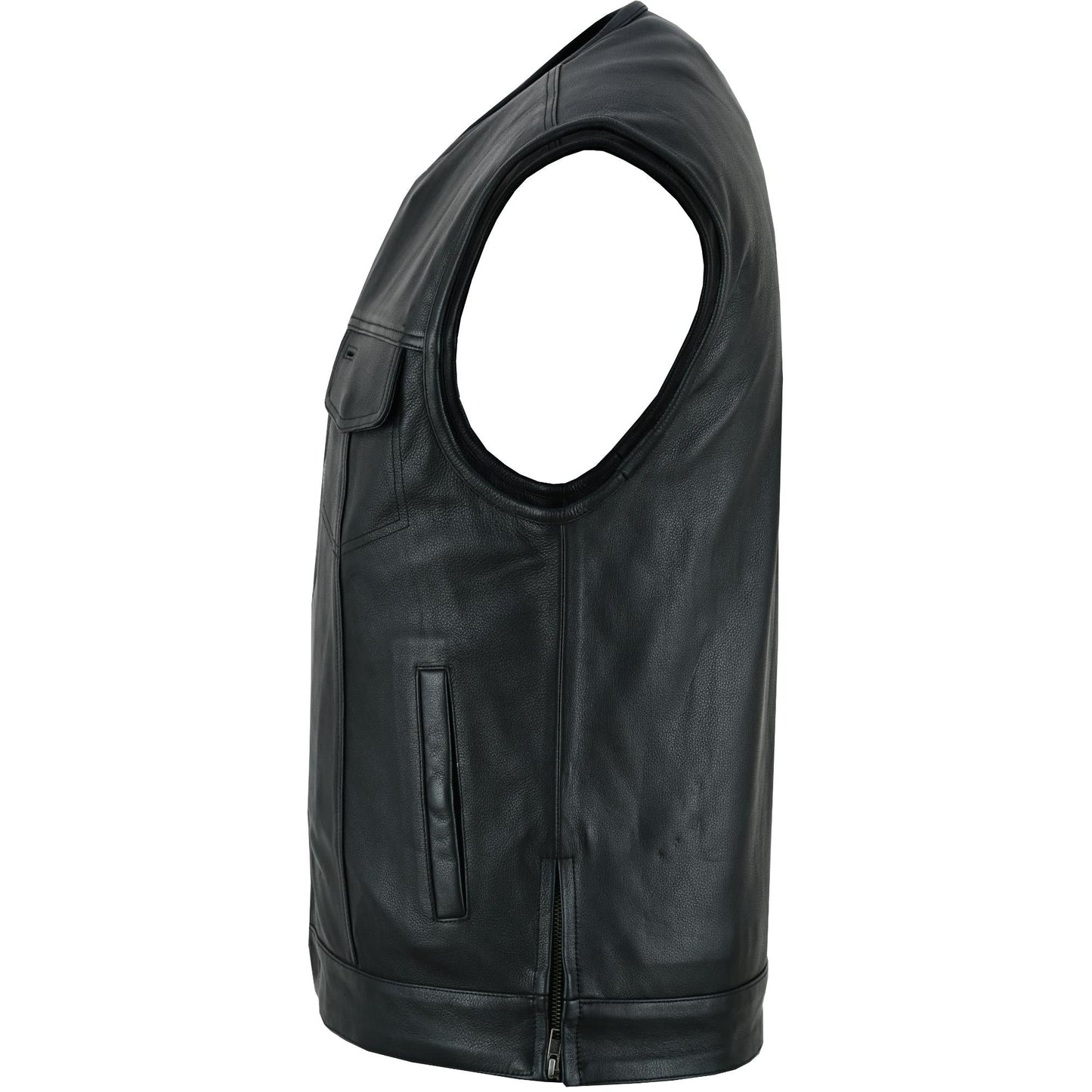 RC Men's Black Leather Motorcycle Vest with Upgraded Style