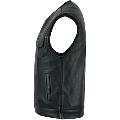 RC Men's Black Leather Motorcycle Vest with Upgraded Style