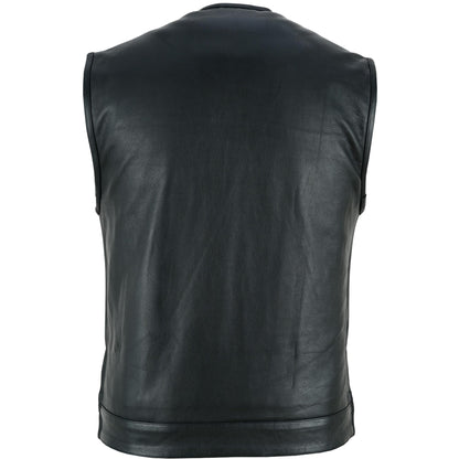 RC Men's Black Leather Motorcycle Vest with Upgraded Style