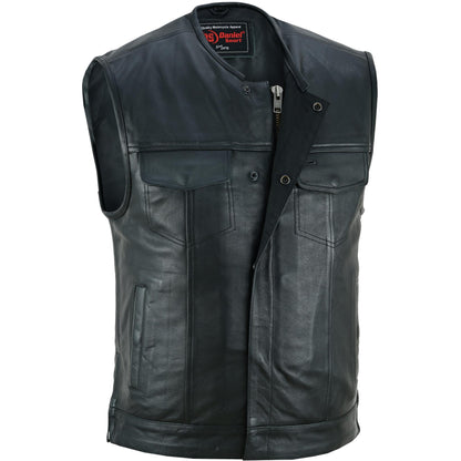RC Men's Black Leather Motorcycle Vest with Upgraded Style