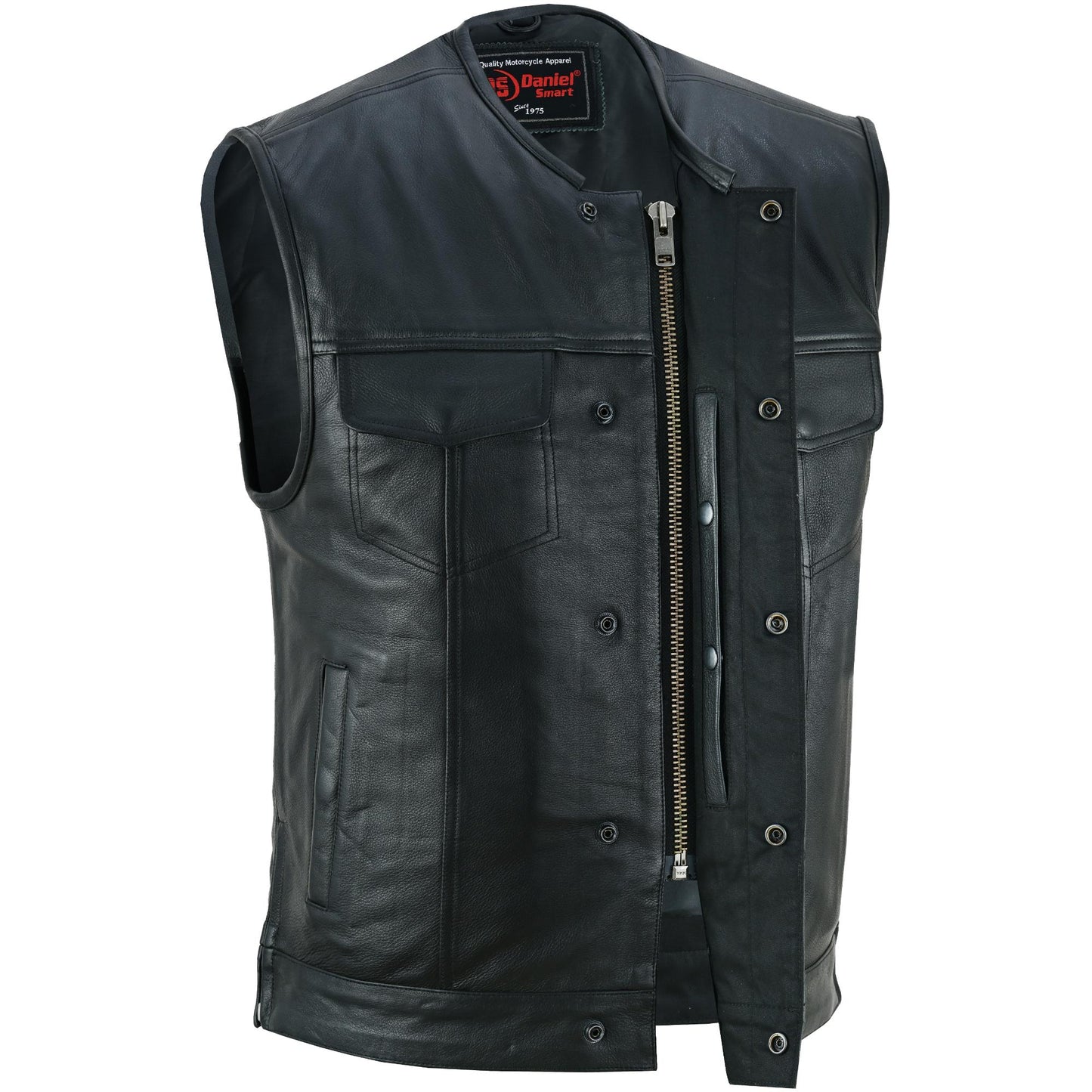 RC Men's Black Leather Motorcycle Vest with Upgraded Style