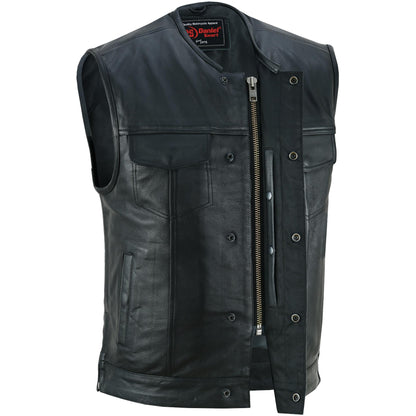 RC Men's Black Leather Motorcycle Vest with Upgraded Style