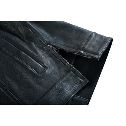Highway Jack Men's Black Leather Motorcycle Vest Scoop Neck & Snap-Closure Pockets