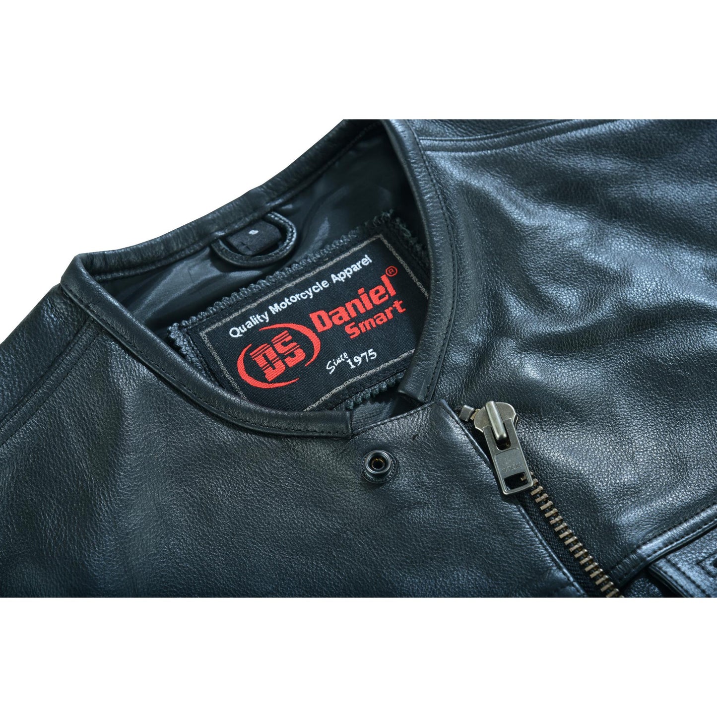 RC Men's Titan Black Leather Vest -  Milled Cowhide, Hidden Zipper