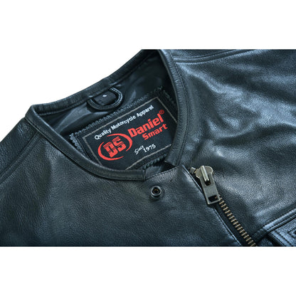 RC Men's Titan Black Leather Vest -  Milled Cowhide, Hidden Zipper