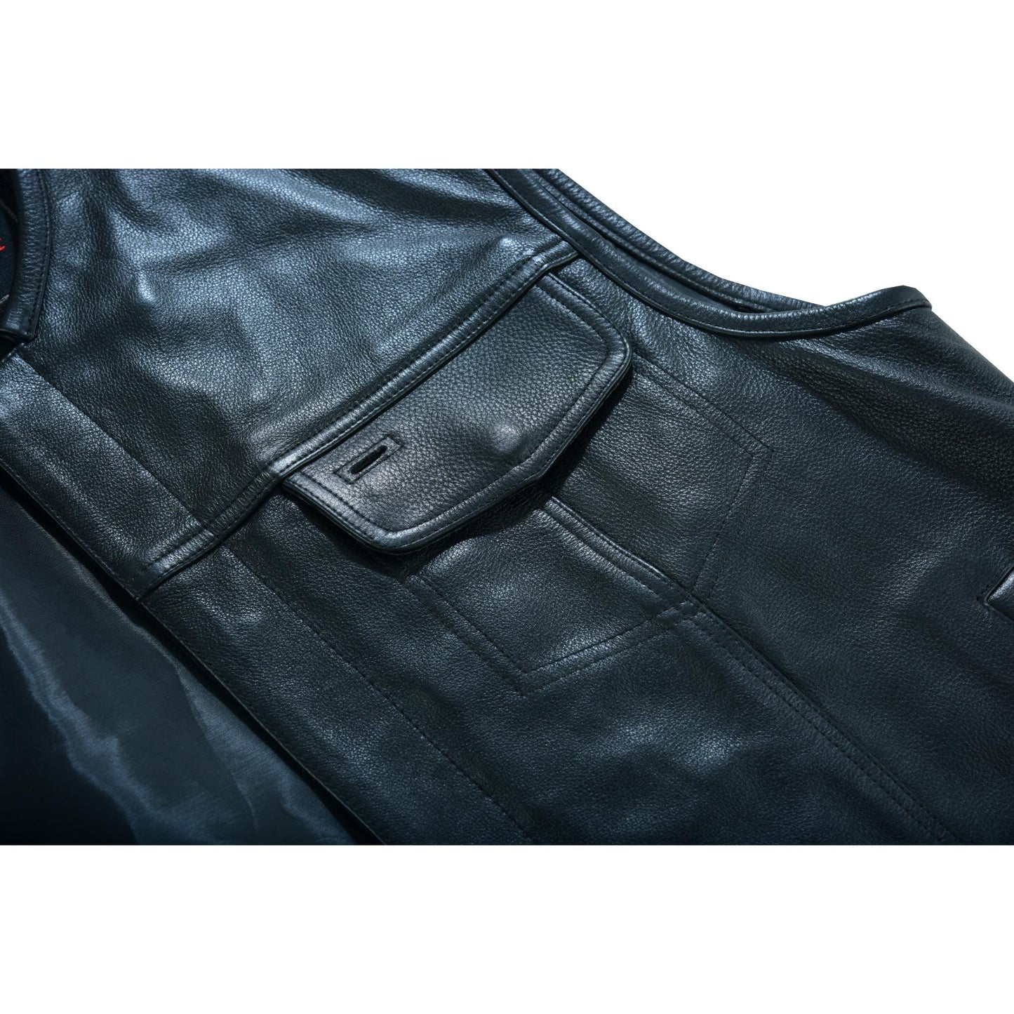 RC Men's Titan Black Leather Vest -  Milled Cowhide, Hidden Zipper