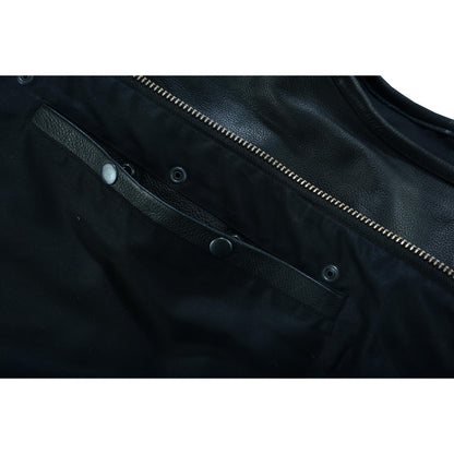 RC Men's Titan Black Leather Vest -  Milled Cowhide, Hidden Zipper