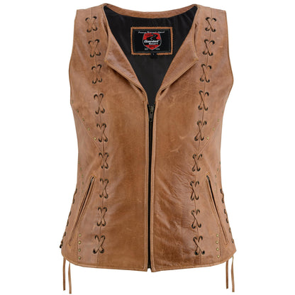 RC Women's Brown Zippered Vest with Lacing Details