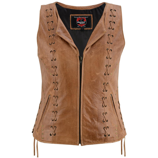 RC Women's Brown Zippered Vest with Lacing Details