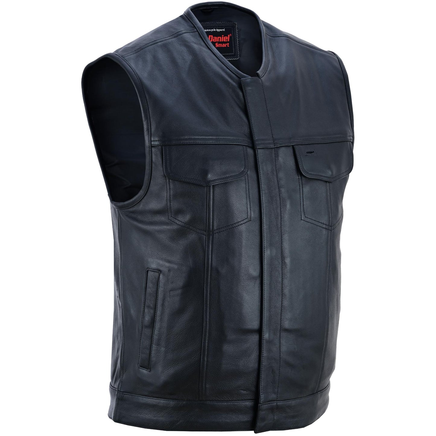 RC Men's Titan Black Leather Vest -  Milled Cowhide, Hidden Zipper