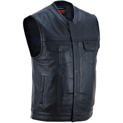 RC Men's Titan Black Leather Vest -  Milled Cowhide, Hidden Zipper
