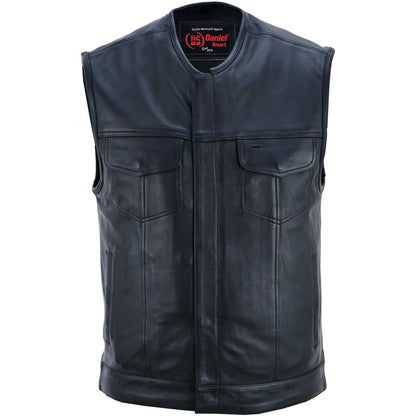 RC Men's Titan Black Leather Vest -  Milled Cowhide, Hidden Zipper