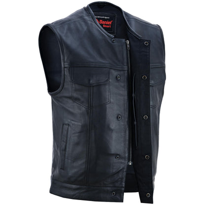RC Men's Titan Black Leather Vest -  Milled Cowhide, Hidden Zipper