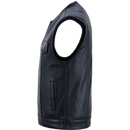 RC Men's Titan Black Leather Vest -  Milled Cowhide, Hidden Zipper