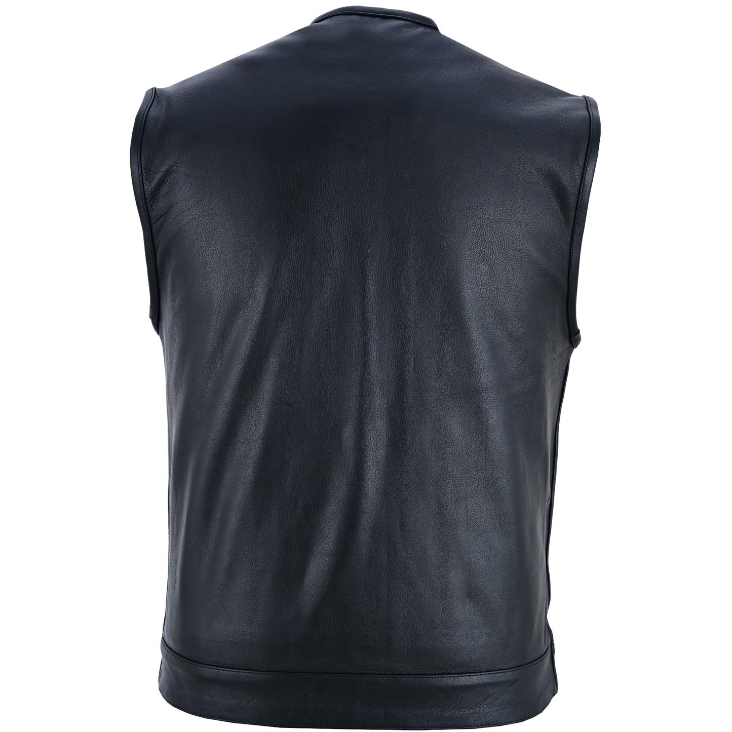 RC Men's Titan Black Leather Vest -  Milled Cowhide, Hidden Zipper
