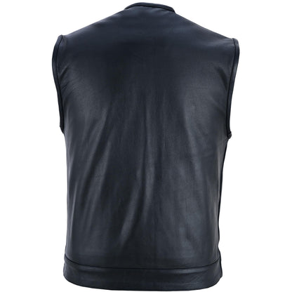 RC Men's Titan Black Leather Vest -  Milled Cowhide, Hidden Zipper