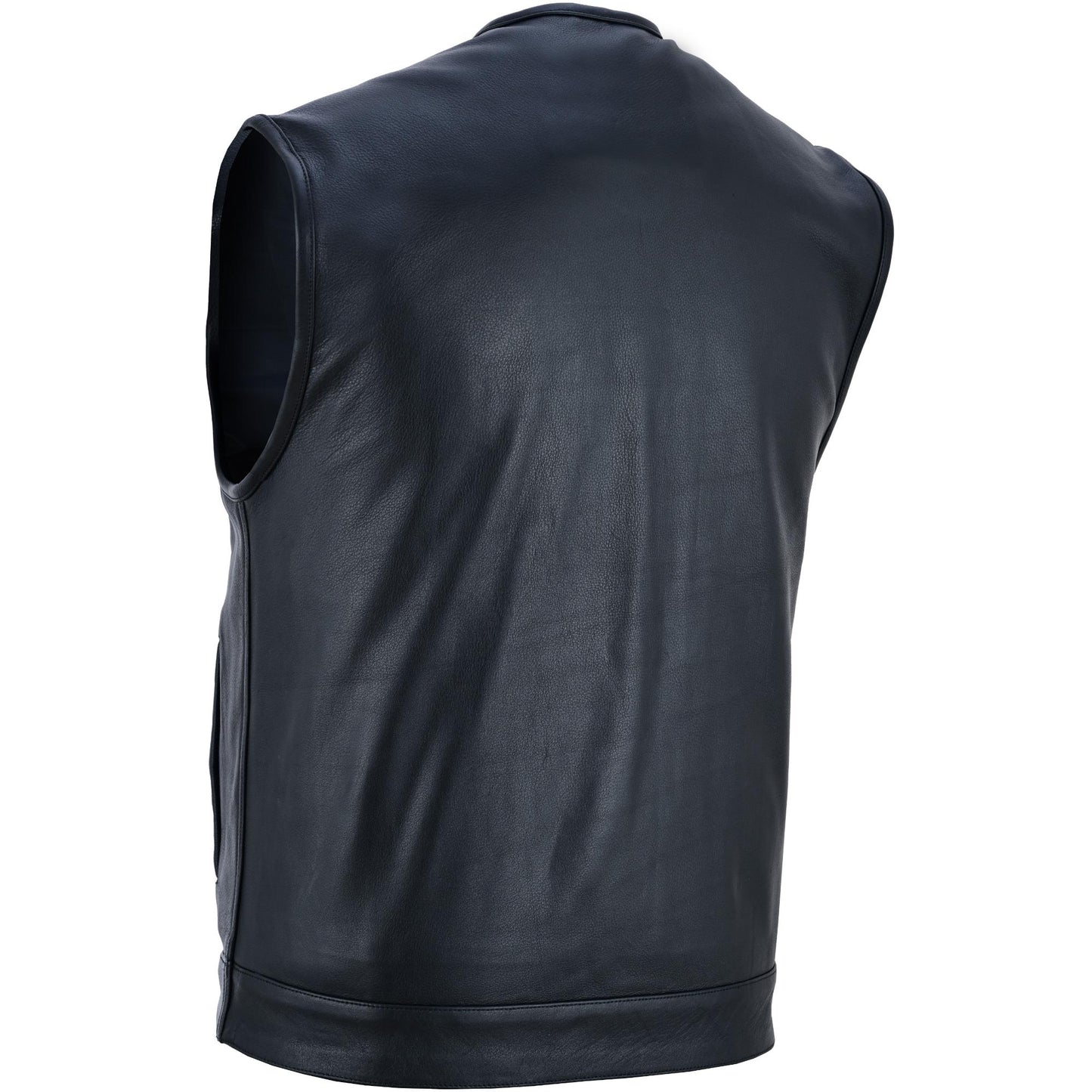 RC Men's Titan Black Leather Vest -  Milled Cowhide, Hidden Zipper
