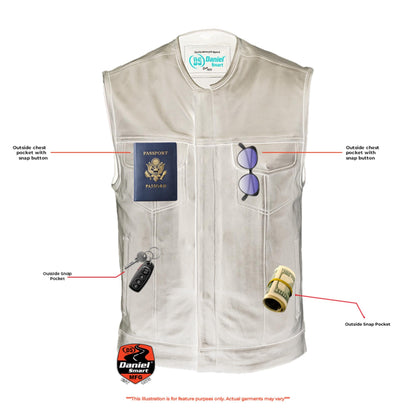 RC Men's Titan Black Leather Vest -  Milled Cowhide, Hidden Zipper
