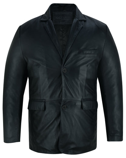 Retro Trim Men’s Black Sheep Skin Leather Blazer