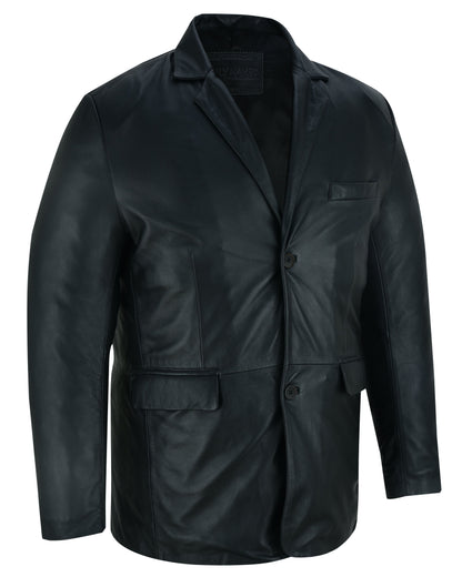 Retro Trim Men’s Black Sheep Skin Leather Blazer