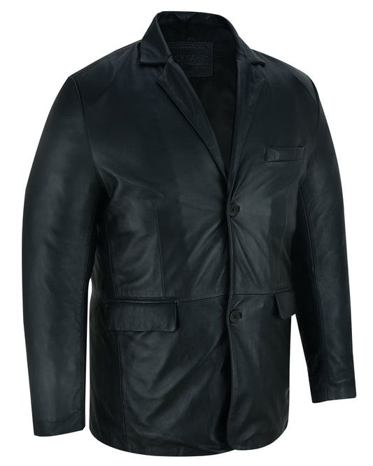 Retro Trim Men’s Black Sheep Skin Leather Blazer
