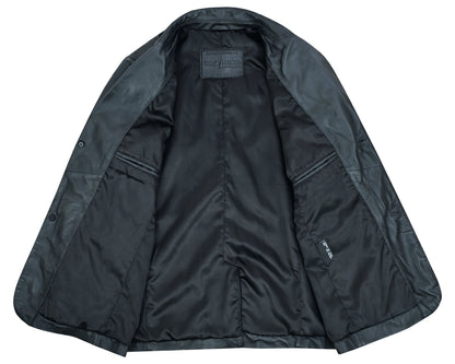 Retro Trim Men’s Black Sheep Skin Leather Blazer