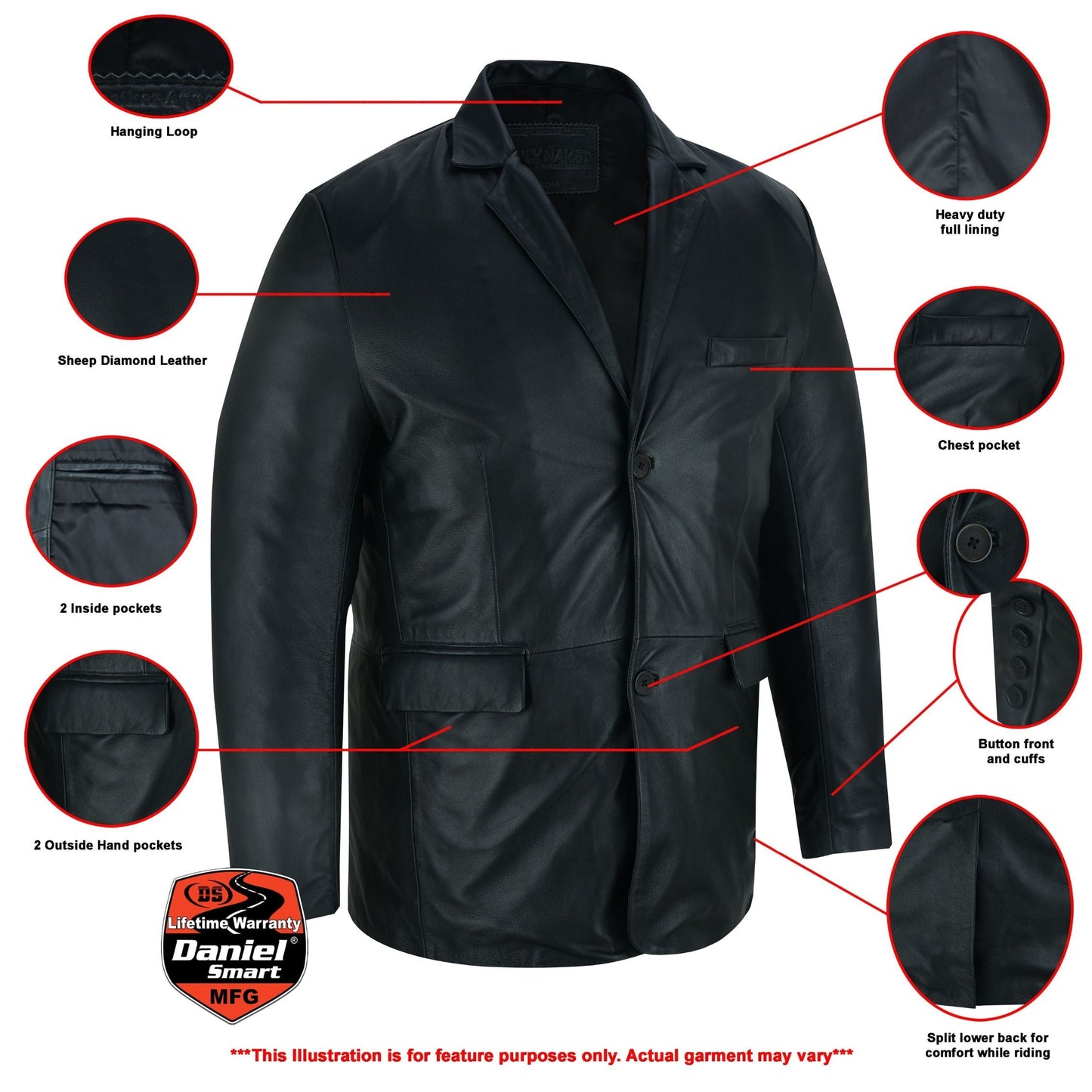 Retro Trim Men’s Black Sheep Skin Leather Blazer