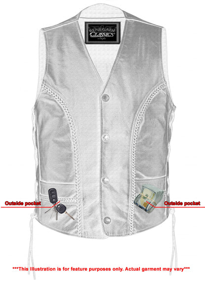 Charlie Men's Black Braided Leather Motorcycle Vest & Lace-Up Sides
