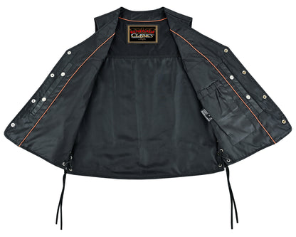Charlie Men's Black Braided Leather Motorcycle Vest & Lace-Up Sides