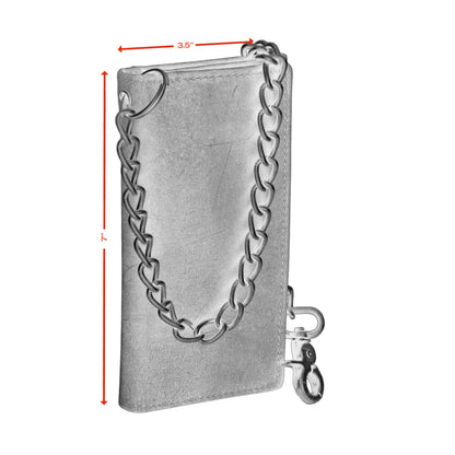 BWC234 BROWN LONG TRI-FOLD BIKER LEATHER CHAIN WALLET