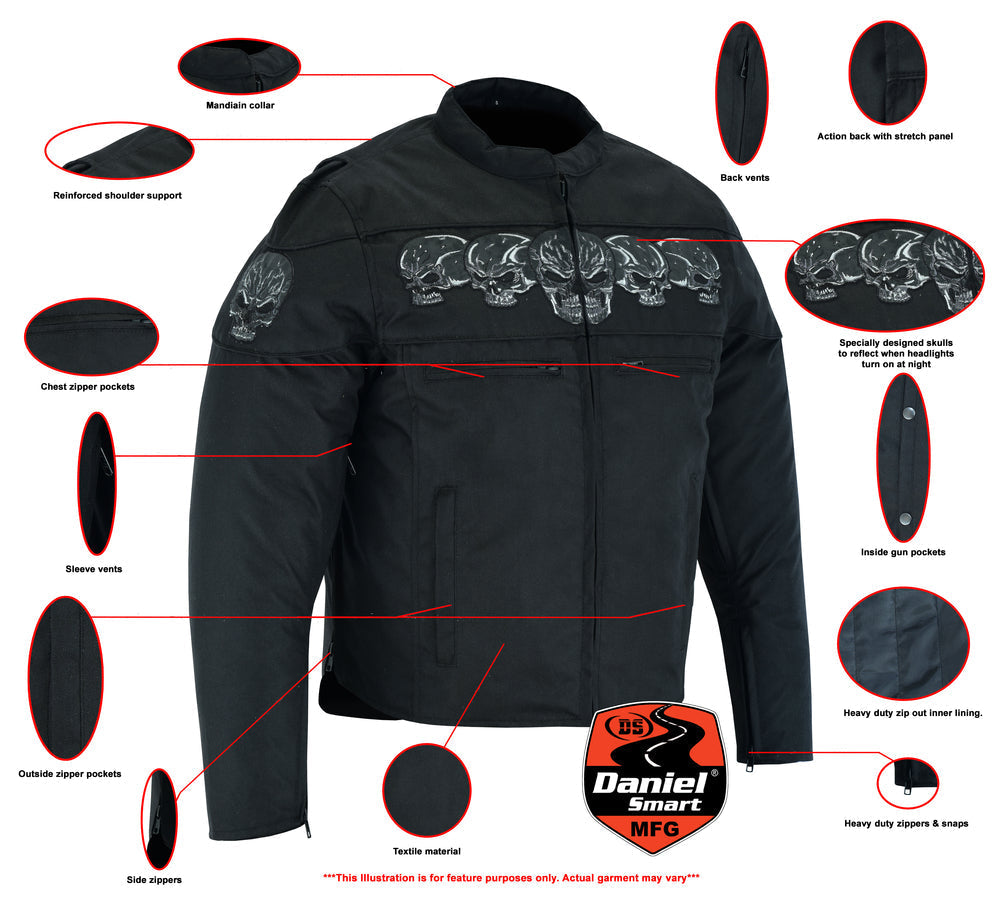 RC Men's Textile Scooter Style Jacket w/ Reflective Skulls