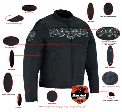 RC Men's Textile Scooter Style Jacket w/ Reflective Skulls