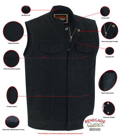 Weston Black Men's Denim Motorcycle Vest – Single Panel Back