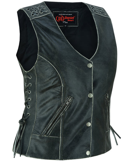 RC Women's Gray Vest with Grommet and Lacing Accents