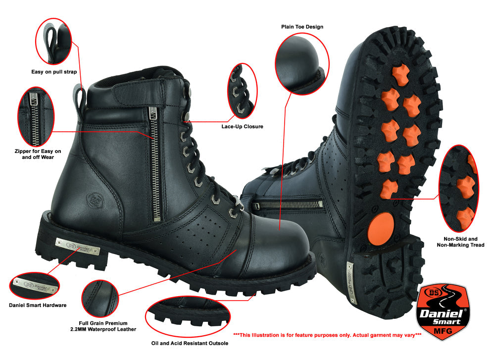 RC Men's 6'' Side Zipper Plain Toe Boot W/Perforation
