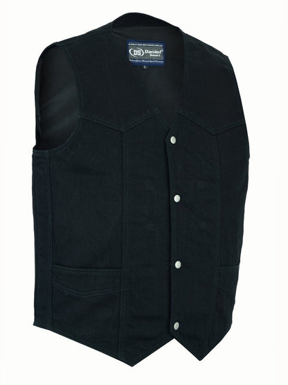 DM Men's Traditional Motorcycle Denim Vest with Plain Sides