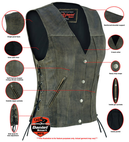 RC Women's Antique Brown Single Back Panel Concealed Carry Vest