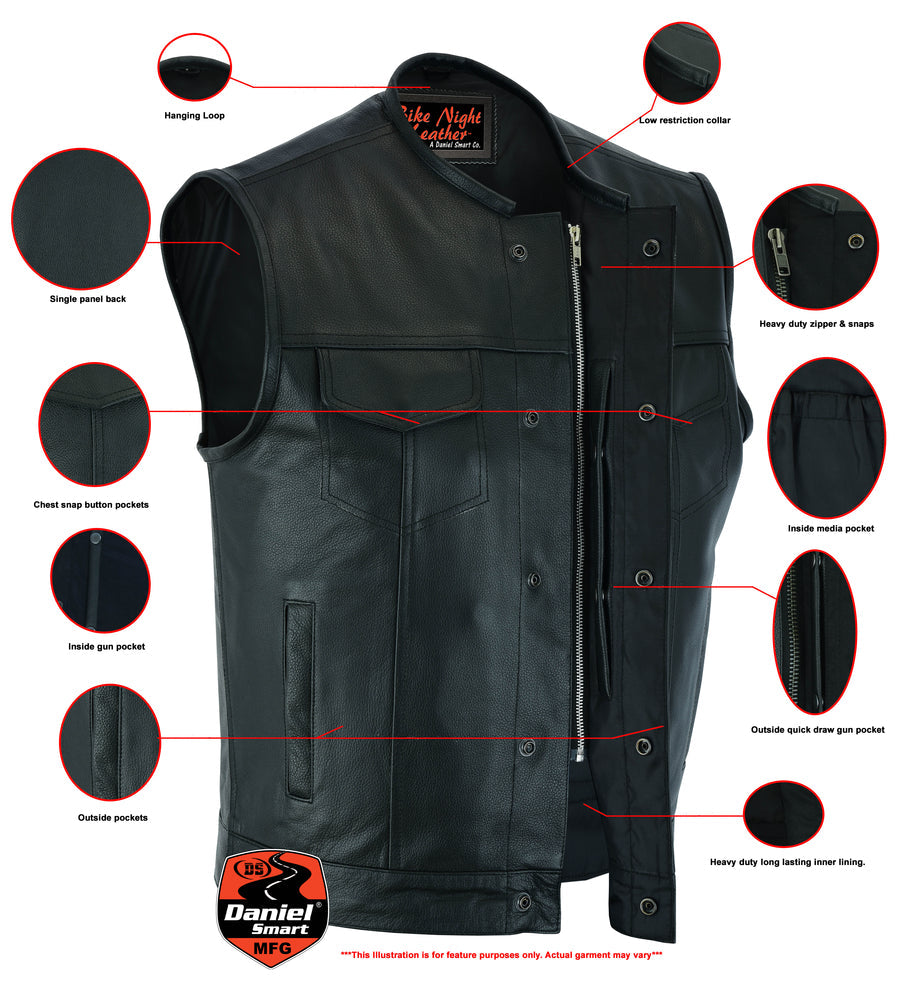 Men's AM  Black Cowhide Leather Motorcycle Vest
