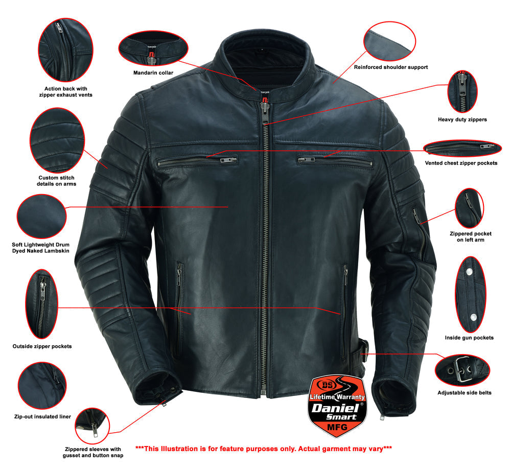 RC Men's Lightweight Drum Dyed Naked Lambskin Crossover Scooter - Black