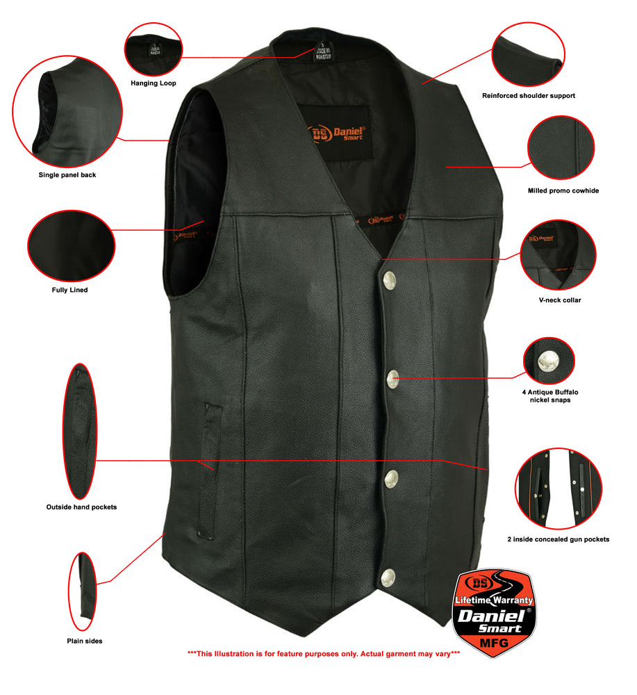 RC Men's Milled Single Back Panel Leather  Vest - Black