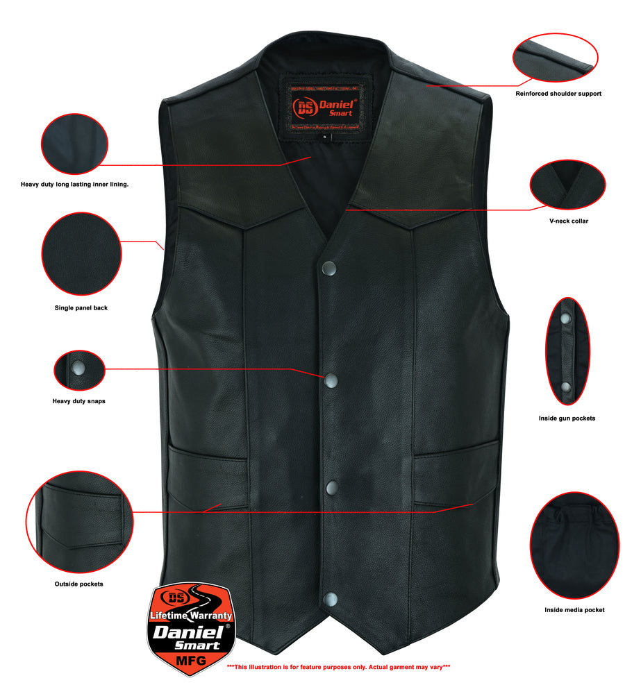 RC Men's Traditional Leather Motorcycle Vest - Black