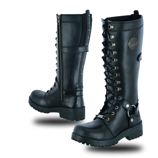 RC Women's 15 Inch Black Leather Stylish Harness Boot